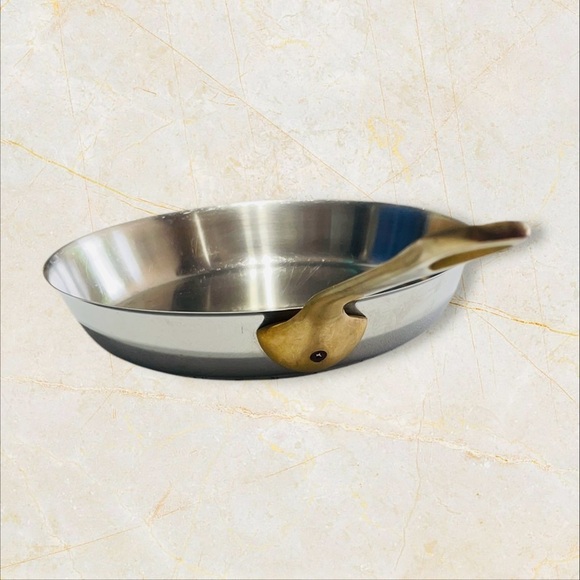 VTG Frying Pan 11” Stainless Steel Brass Handle Heavy - Great! - Picture 6 of 16